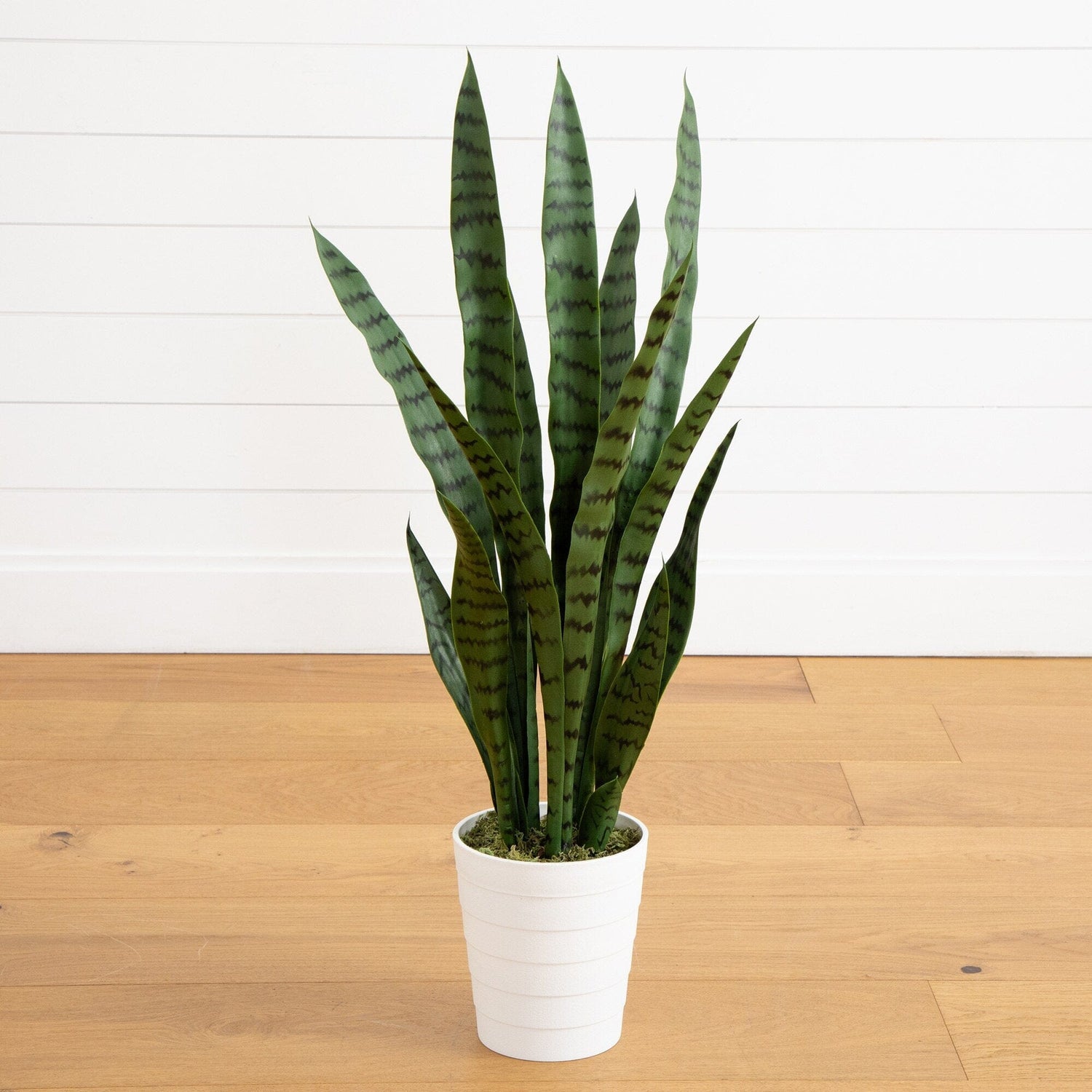 3' UV Resistant Artificial Sansevieria Plant in White Decorative Planter (Indoor/Outdoor)