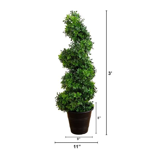 3’ UV Resistant Boxwood Spiral Topiary Artificial Tree in Decorative Planter (Indoor/Outdoor)