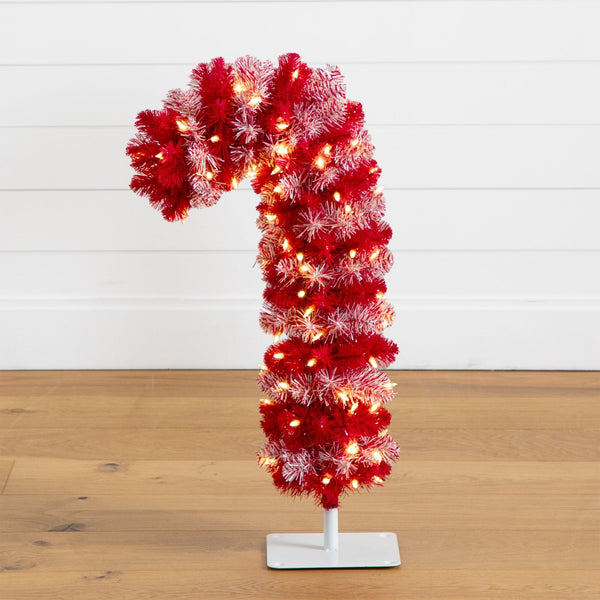 30” Artificial Candy Cane Christmas Tree with 242 Tips, 100 Warm White Micro LED’s with 8 Function