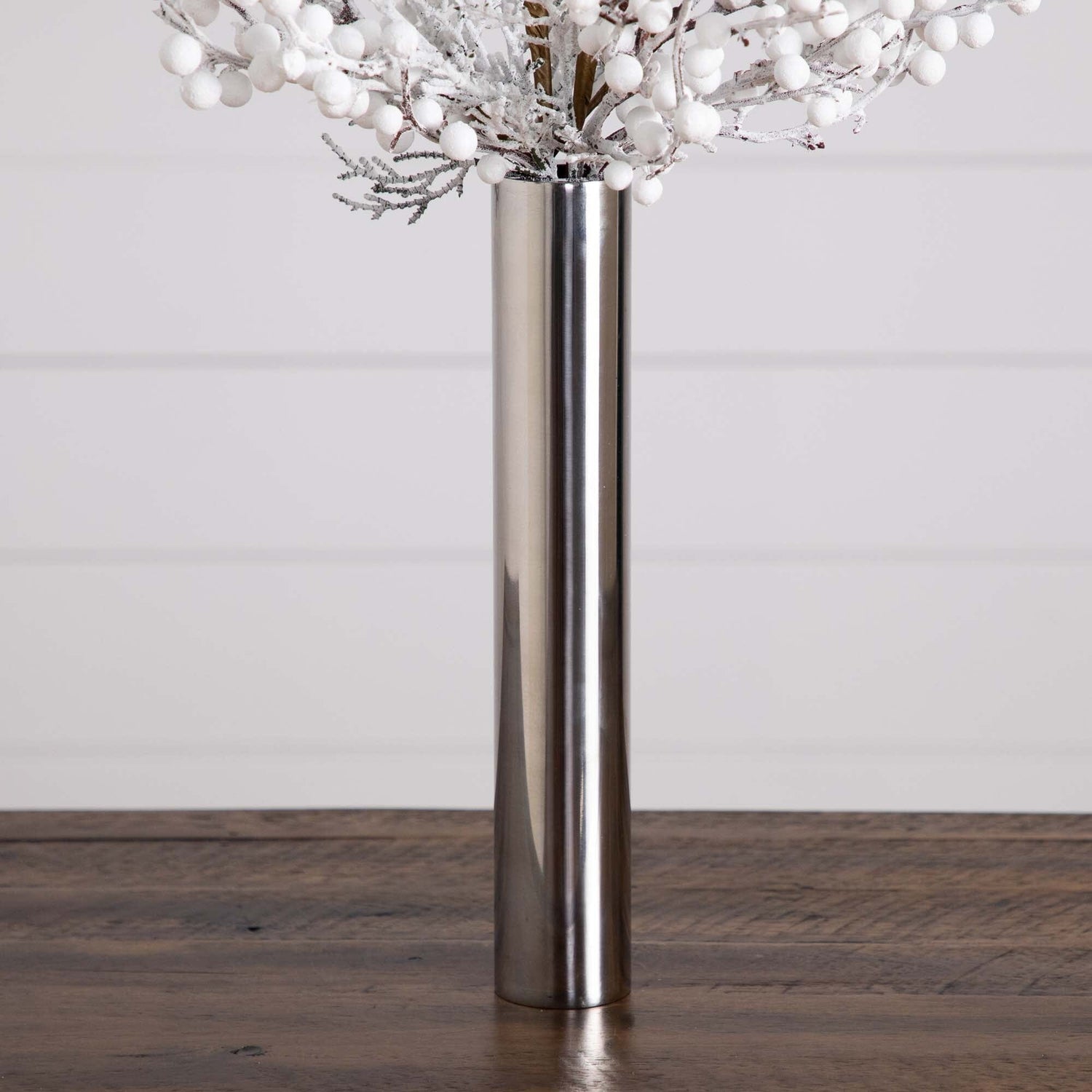 30” Artificial Flocked Berry Arrangement in Cylinder Chrome Vase