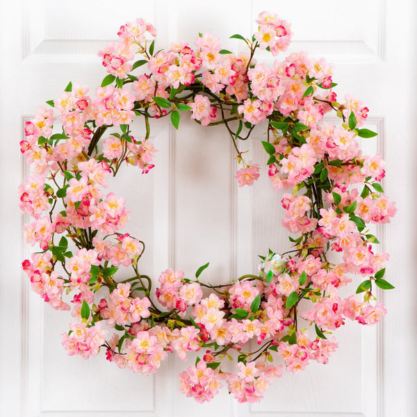 30” Artificial Pink Cherry Blossom Wreath