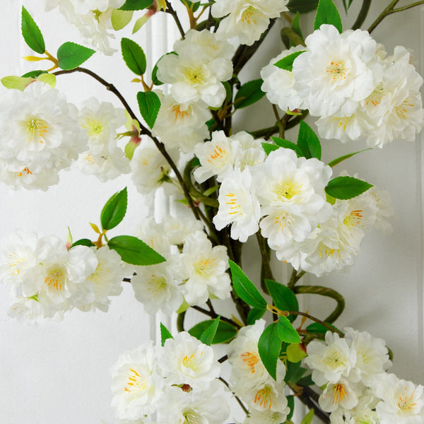 30” Artificial White Cherry Blossom Wreath