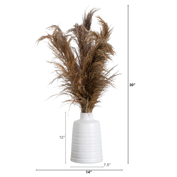 30” Dried Natural Pampas Arrangement in Ceramic Vase