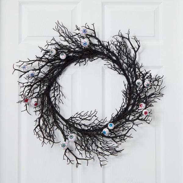 30" Halloween Gazing Eyeballs Twig Wreath"