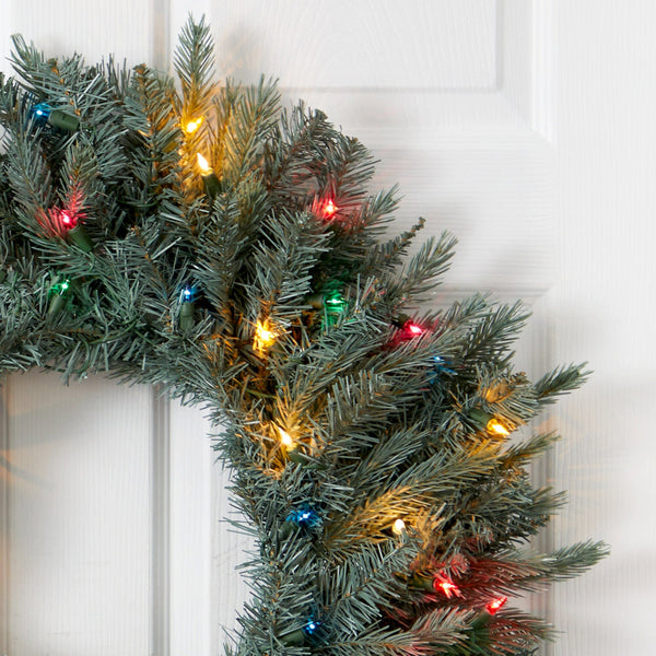 30” Pine Wreath w/Colored Lights