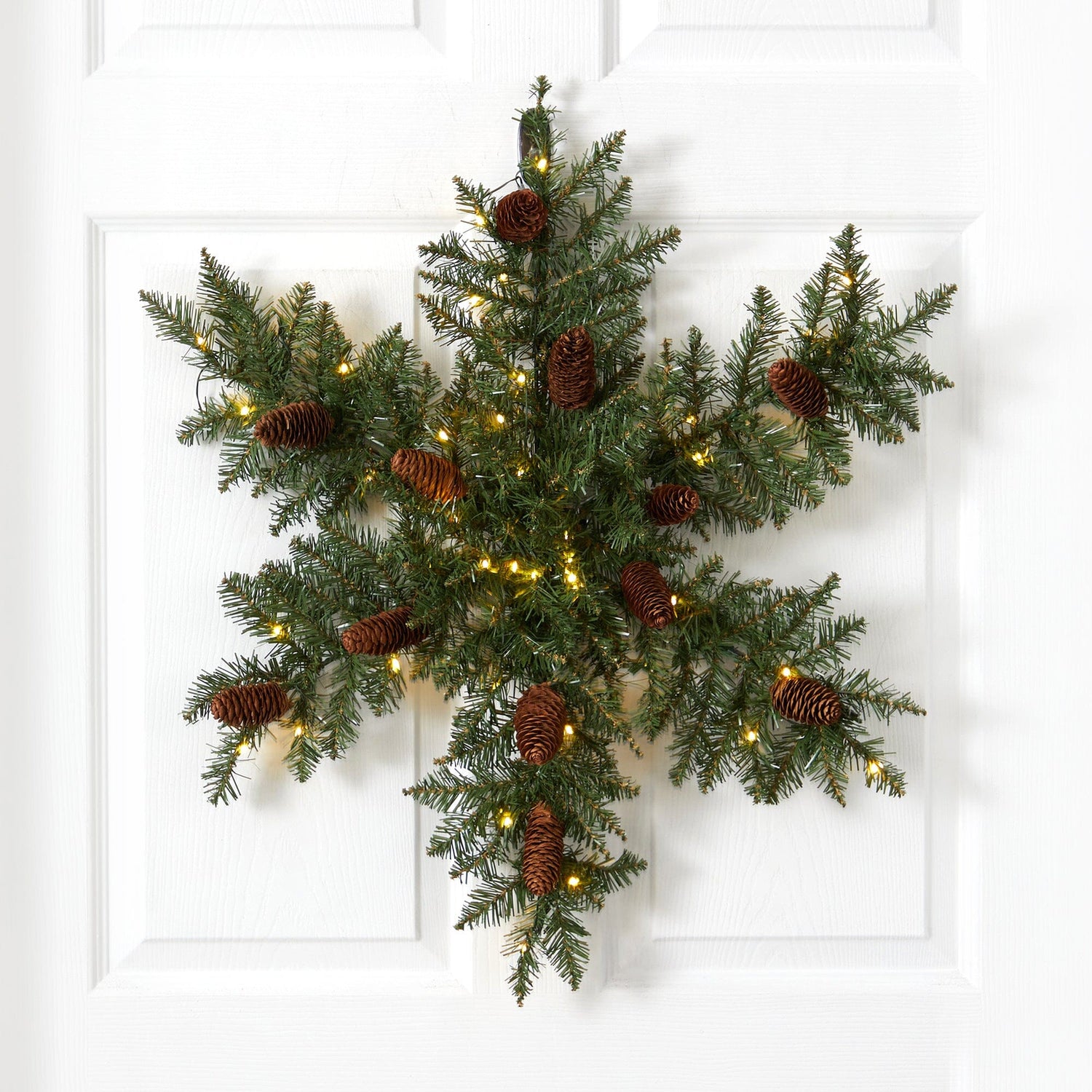 30” Pre-Lit Snowflake Artificial Dunhill Fir Wreath with Pinecones and 40 LED Lights