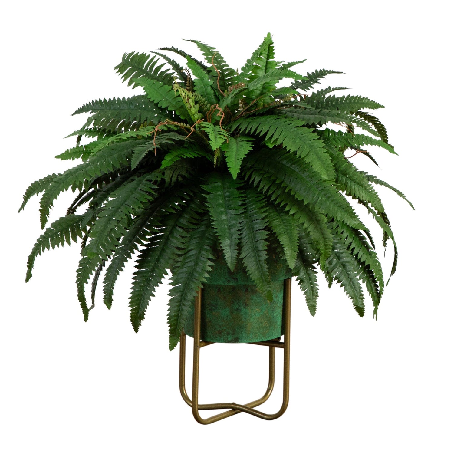 31” Artificial Boston Fern in Patina Metal Planter with Stand