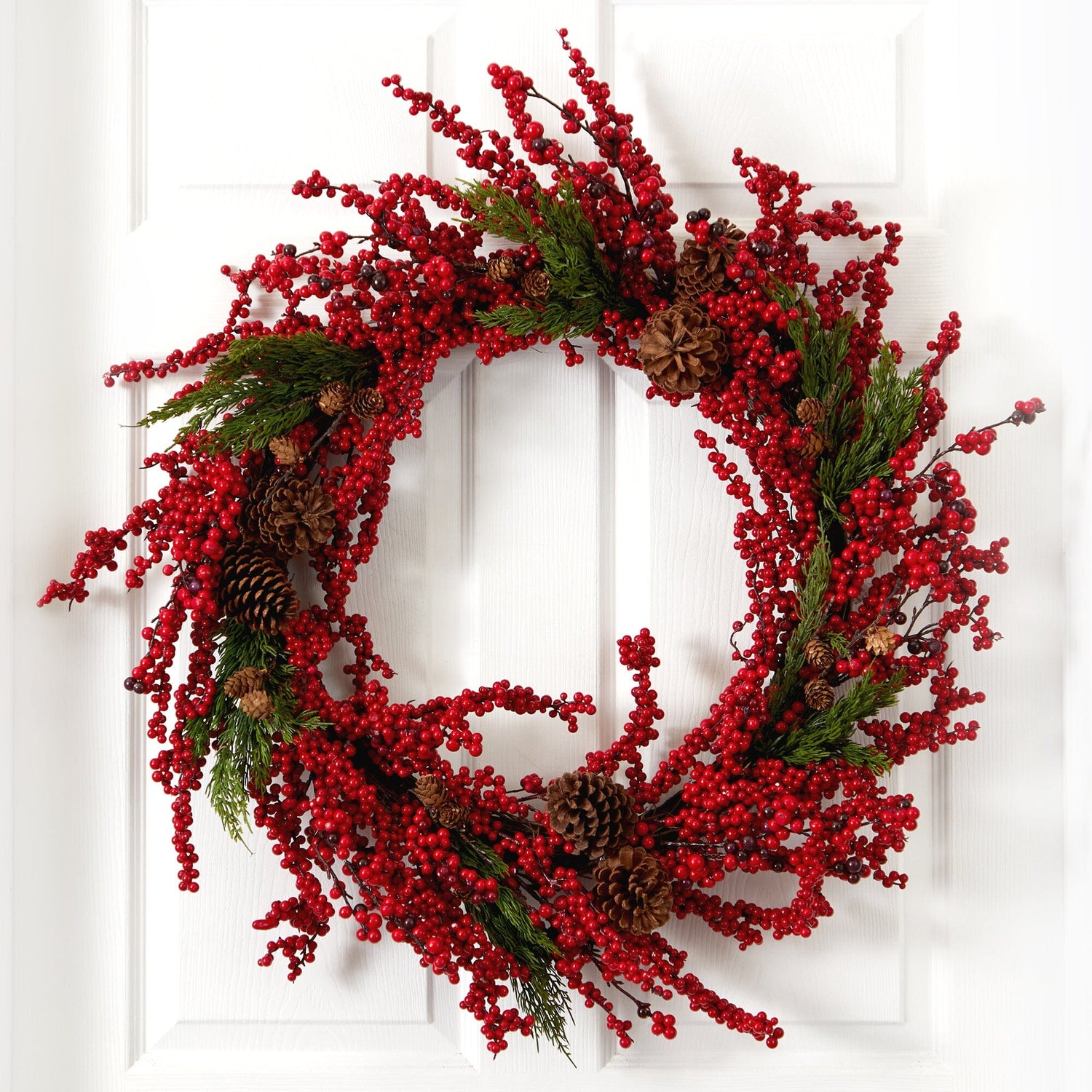 34” Cypress Artificial Wreath with Berries and Pine Cones