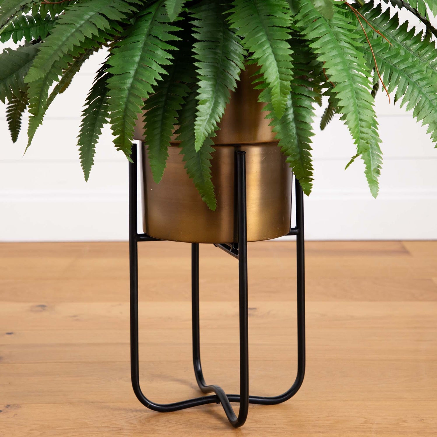 35” Artificial Boston Fern in Brass Metal Planter with Stand