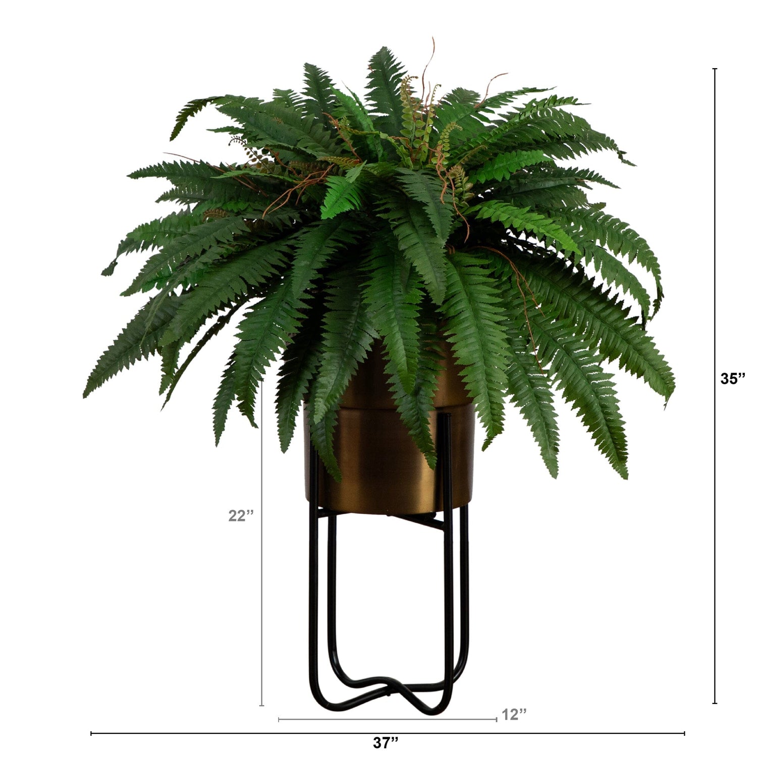 35” Artificial Boston Fern in Brass Metal Planter with Stand