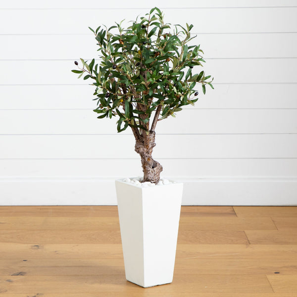 3.5’ Olive Tree in White Tower Planter