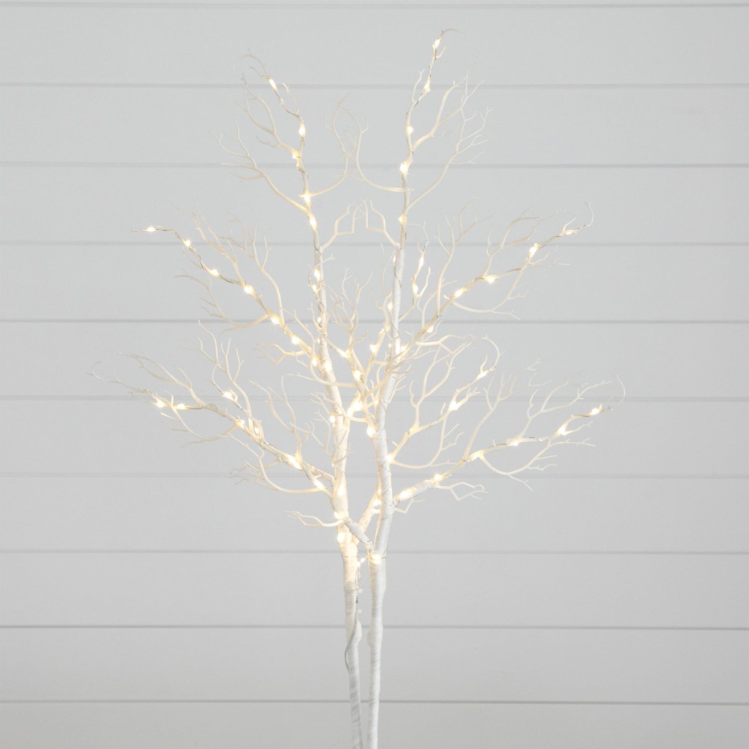 35” Pre-Lit Artificial White Birch Branches with 80 Warm White LED Lights - Set of 2