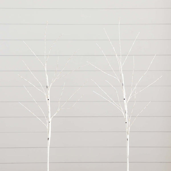 36" Pre-Lit Artificial White Birch Branches with 150 Warm White LED Lights - Set of 2