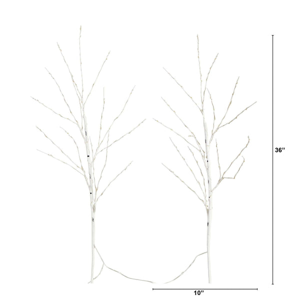 36" Pre-Lit Artificial White Birch Branches with 150 Warm White LED Lights - Set of 2