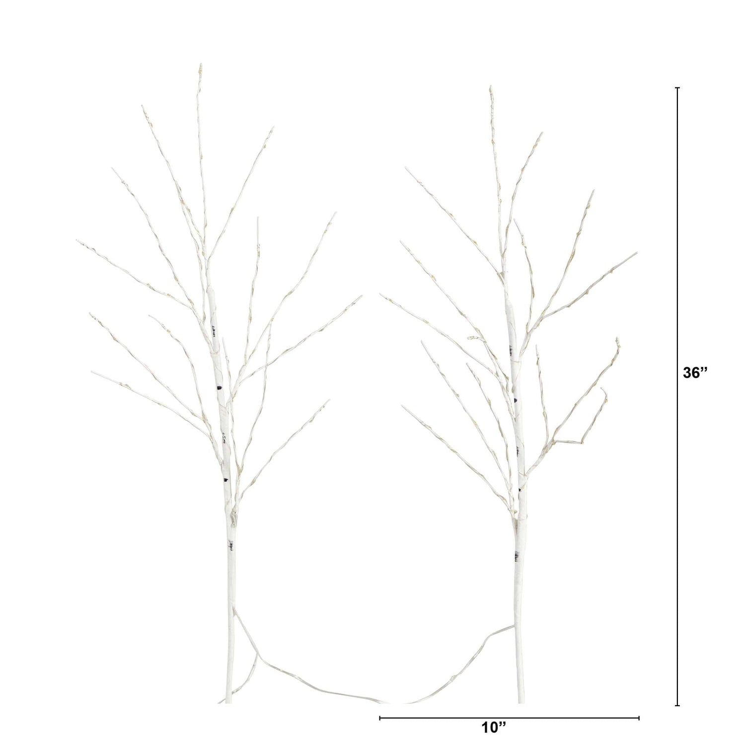 36" Pre-Lit Artificial White Birch Branches with 150 Warm White LED Lights - Set of 2