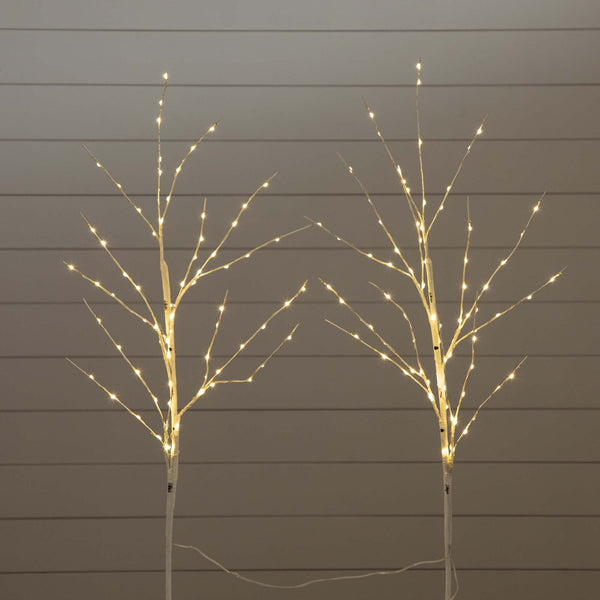 36" Pre-Lit Artificial White Birch Branches with 150 Warm White LED Lights - Set of 2