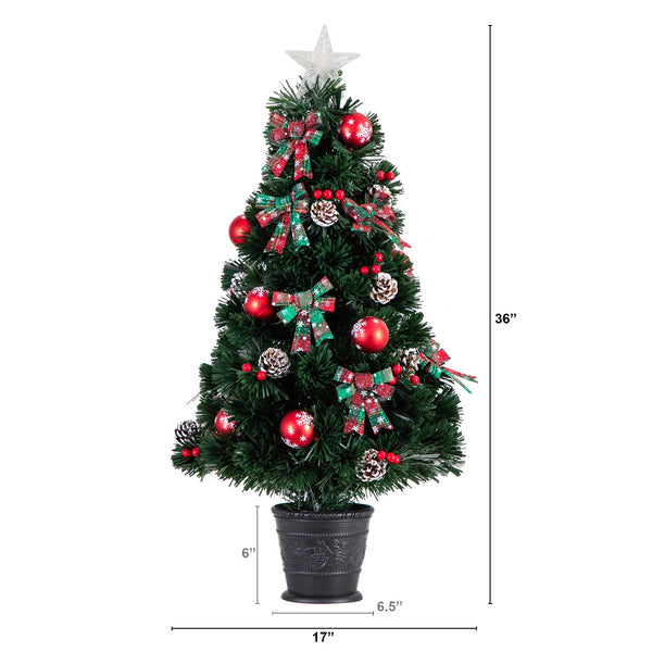 36" Pre-Lit Fiber Optic Cosmopolitan Star Topped Artificial Christmas Tree with Decorative Planter