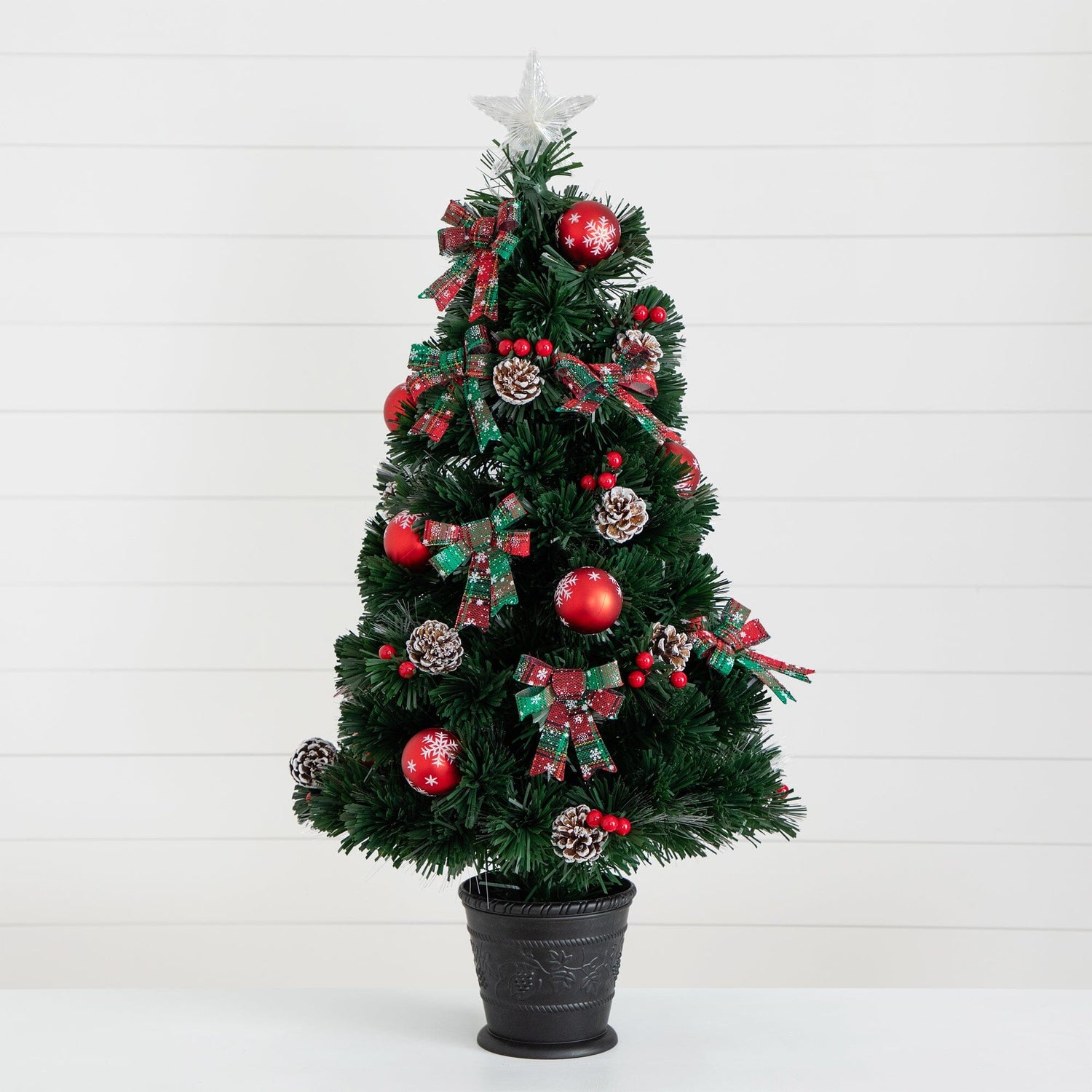 36" Pre-Lit Fiber Optic Cosmopolitan Star Topped Artificial Christmas Tree with Decorative Planter