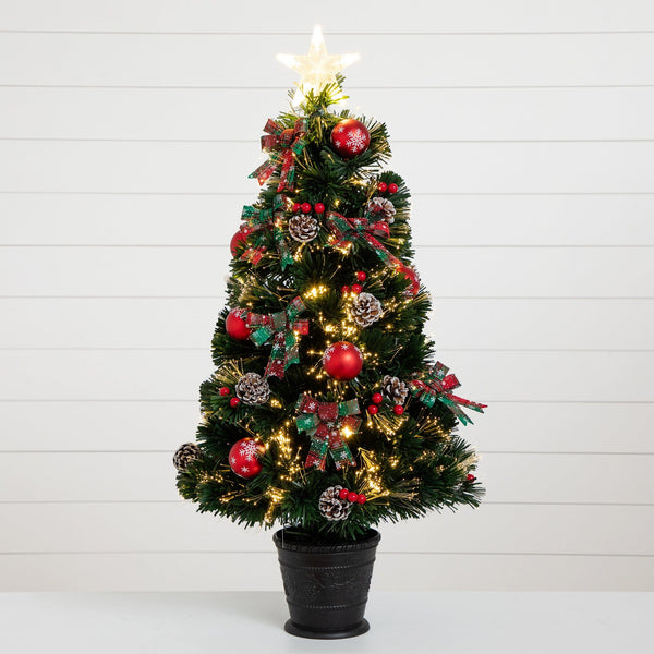 36" Pre-Lit Fiber Optic Cosmopolitan Star Topped Artificial Christmas Tree with Decorative Planter