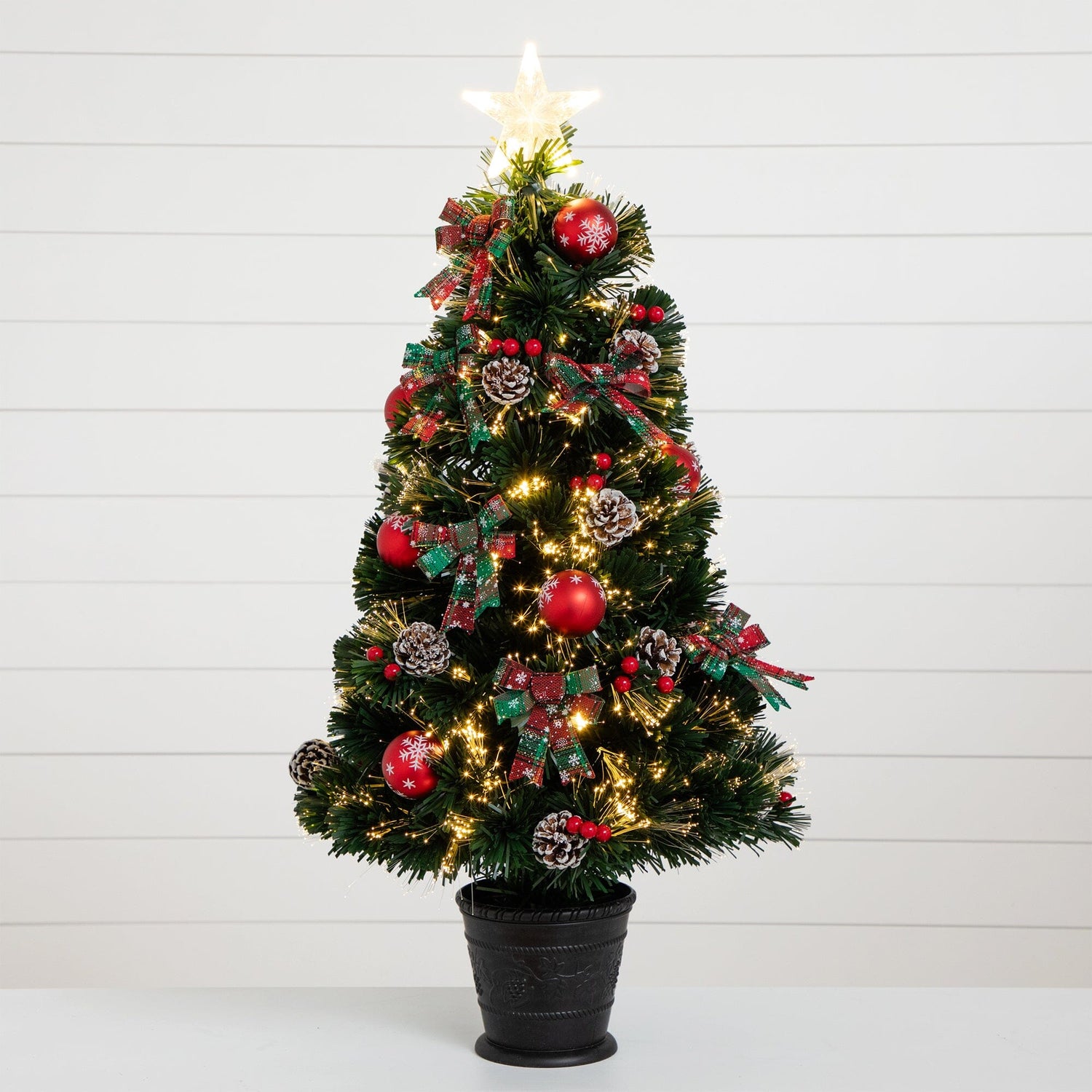 36" Pre-Lit Fiber Optic Cosmopolitan Star Topped Artificial Christmas Tree with Decorative Planter