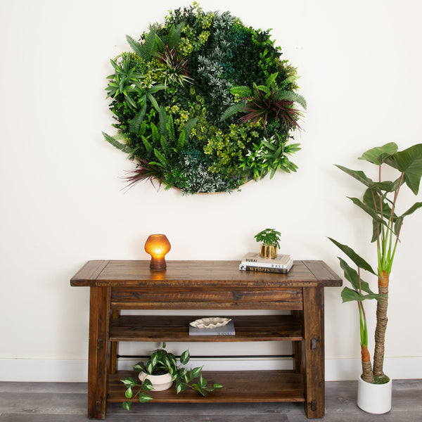 38” UV Resistant Virgin Islands Artificial Living Wall Art Panel in Gold Aluminum Frame