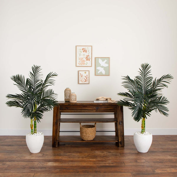 4’ Artificial Double Stalk Golden Cane Palm Tree-  Set of 2