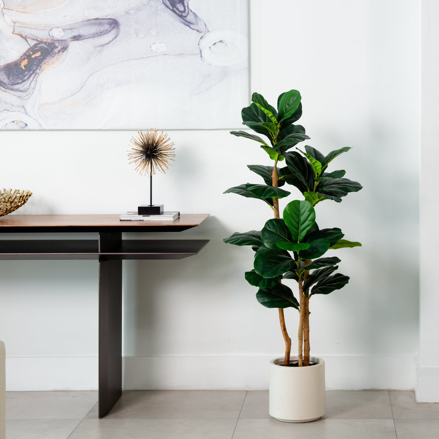 4’ Artificial Fiddle Leaf Tree in Decorative White Planter