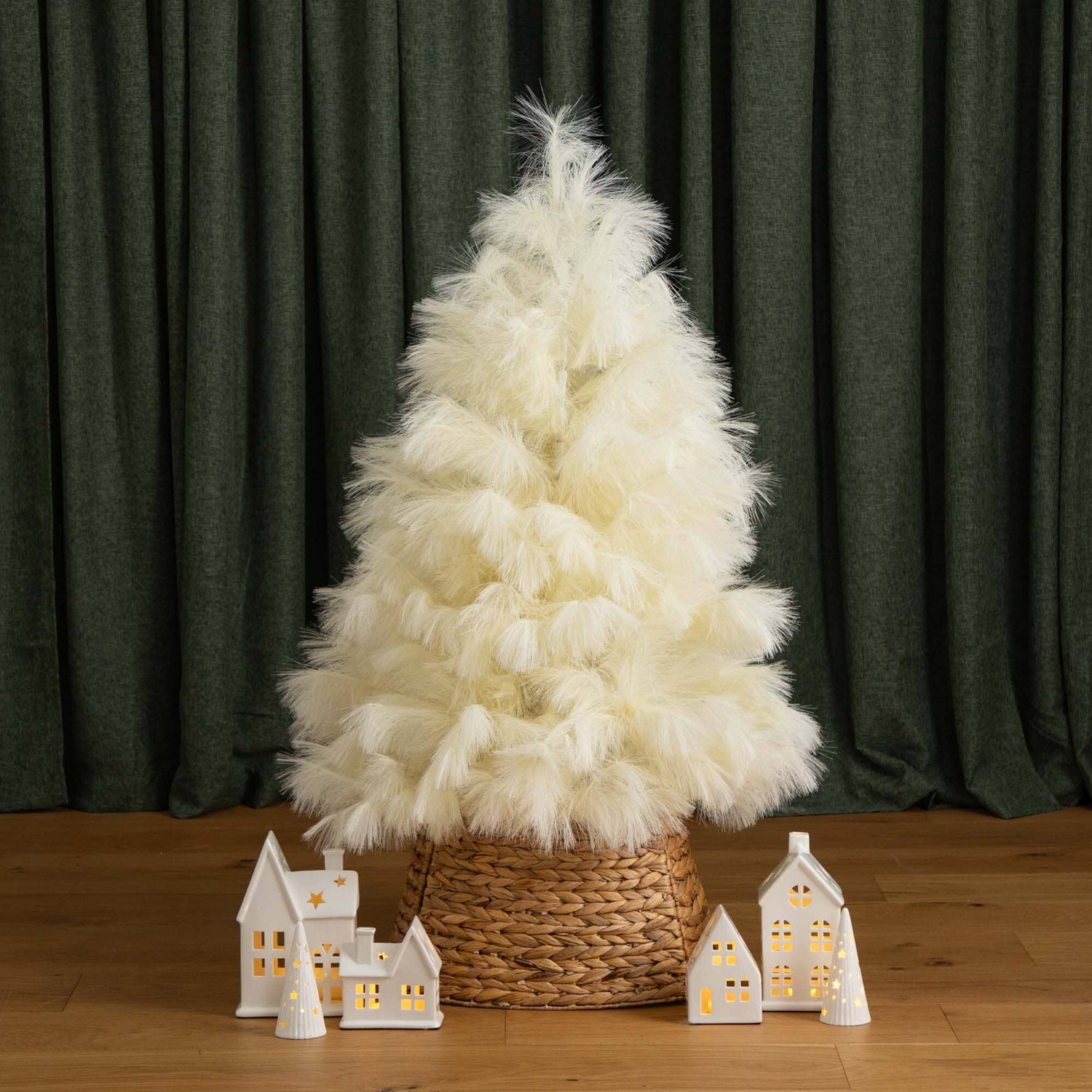 4’ Artificial Off-White Pampas Grass Christmas Tree