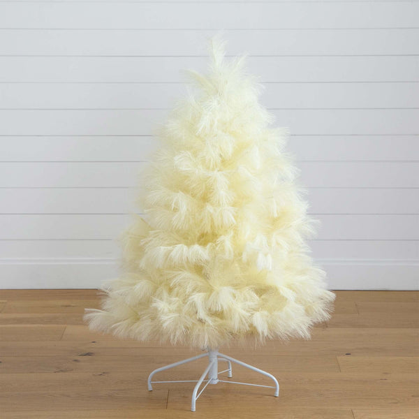 4’ Artificial Off-White Pampas Grass Christmas Tree