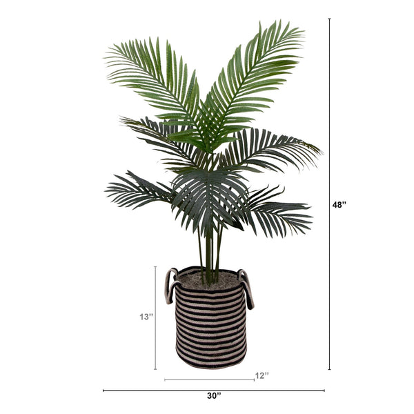 4' Artificial Paradise Palm in Black and White Striped Basket