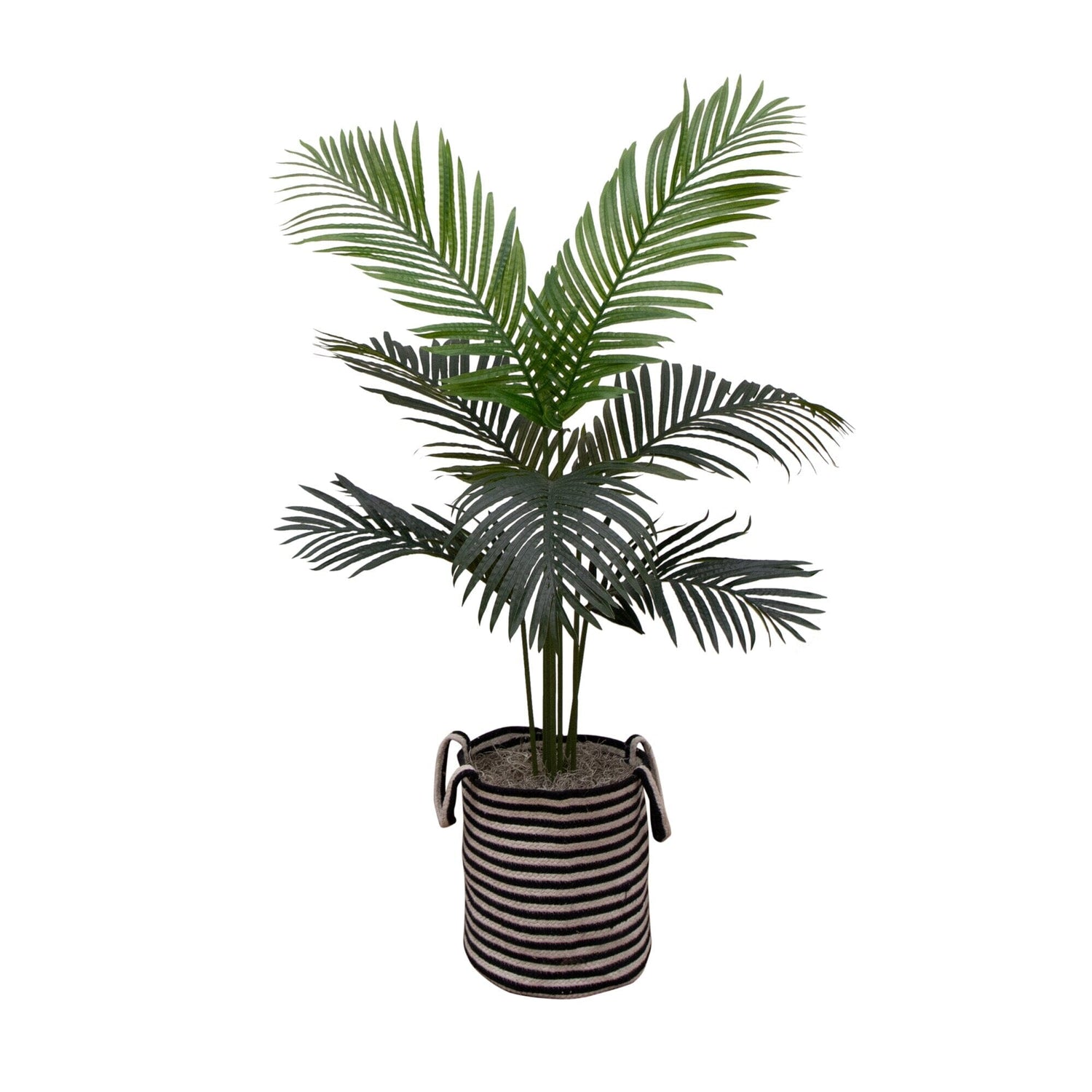 4' Artificial Paradise Palm in Black and White Striped Basket