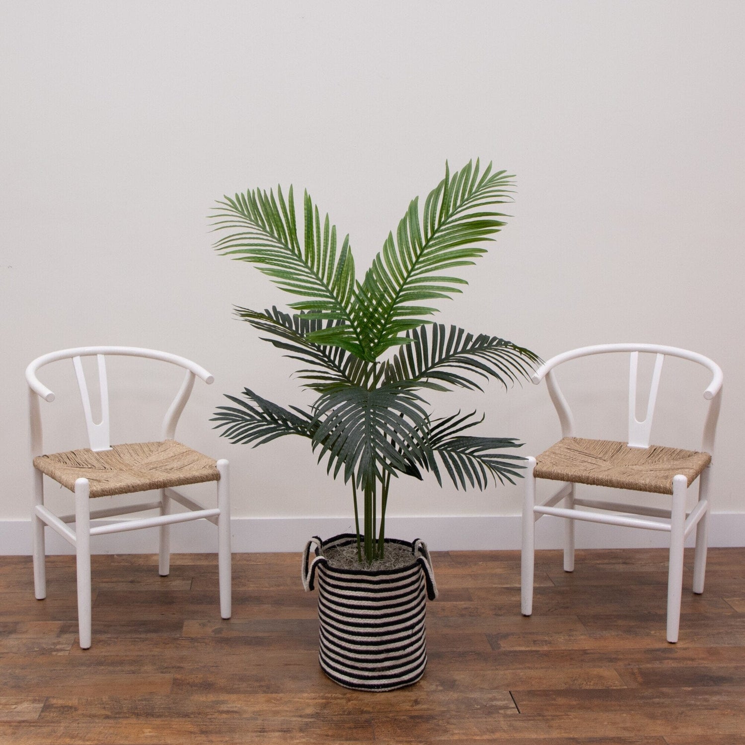 4' Artificial Paradise Palm in Black and White Striped Basket