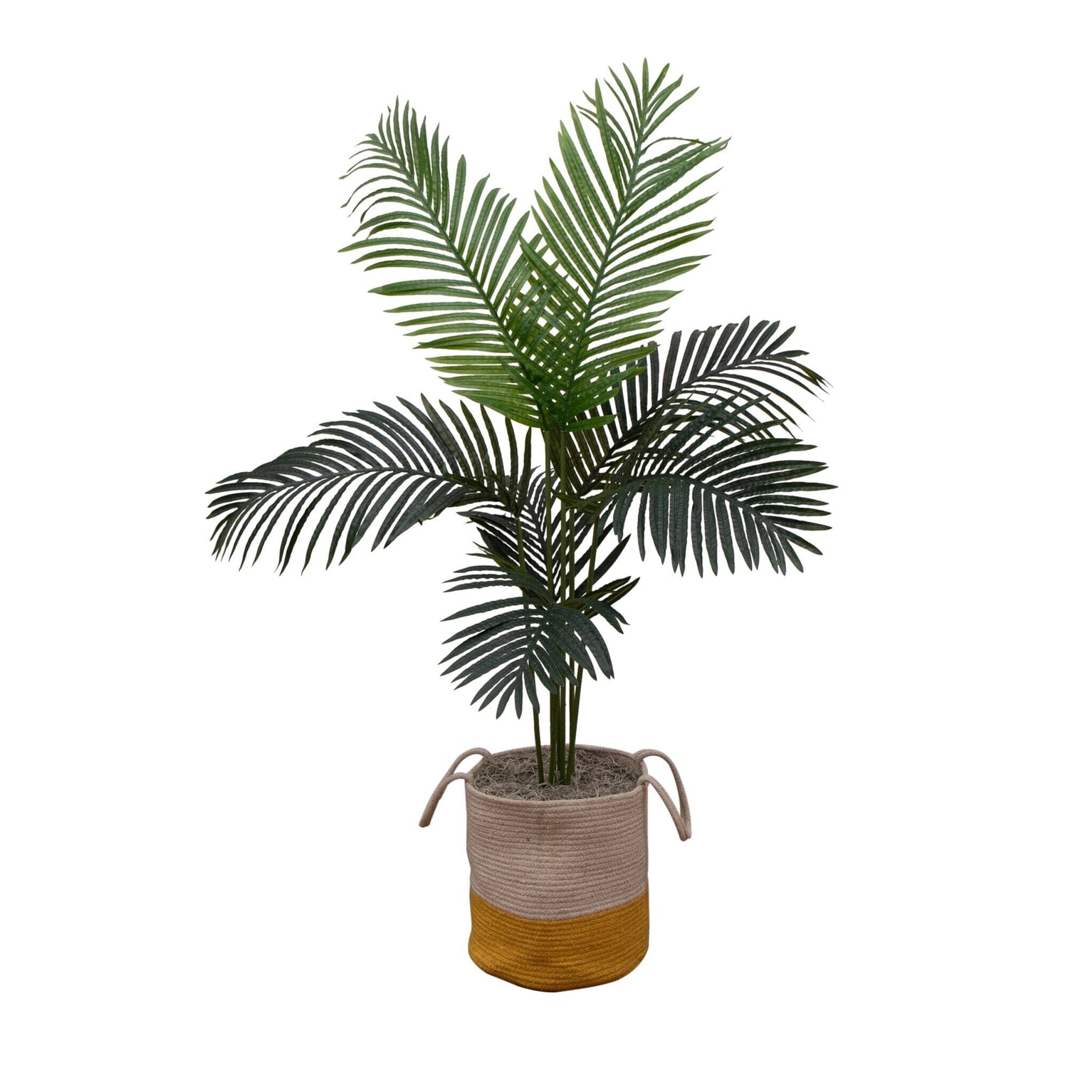 4' Artificial Paradise Palm Tree in Yellow Striped Basket