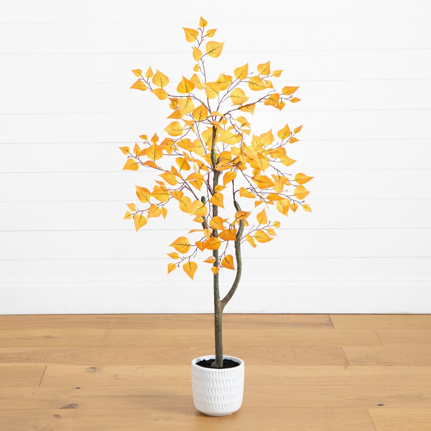 4’ Autumn Birch Artificial Fall Tree in White Decorative Planter