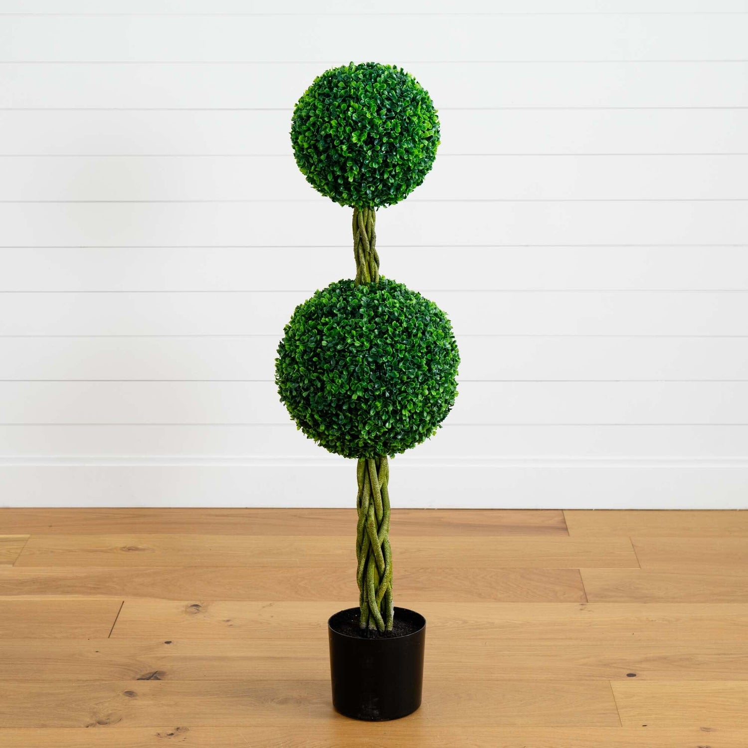 4’ Boxwood Double Ball Artificial Topiary Tree with Woven Trunk UV Resistant (Indoor/Outdoor)