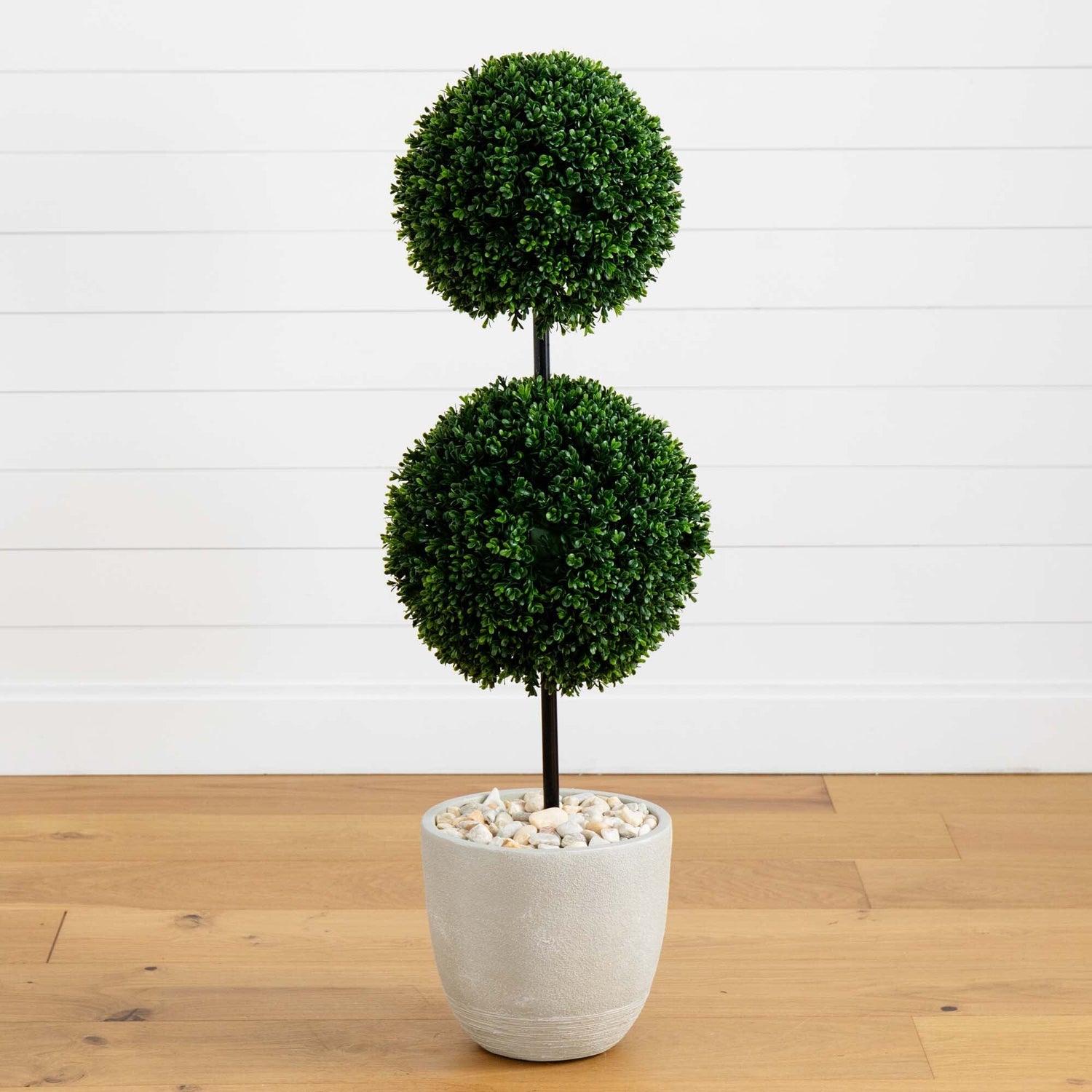 4’ Boxwood Double Ball Topiary Artificial Tree in Oval Planter (Indoor/Outdoor)