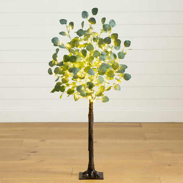 4’ Lighted Artificial Eucalyptus Tree with 240 Warm White LED Lights