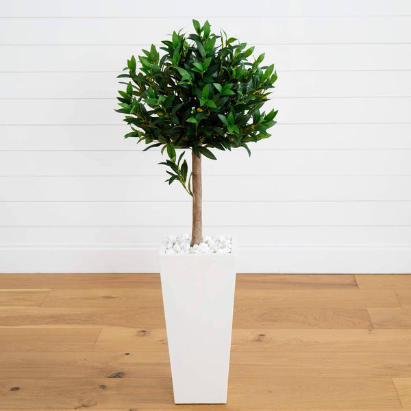 4’ Olive Topiary Artificial Tree in White Planter(Indoor/Outdoor)