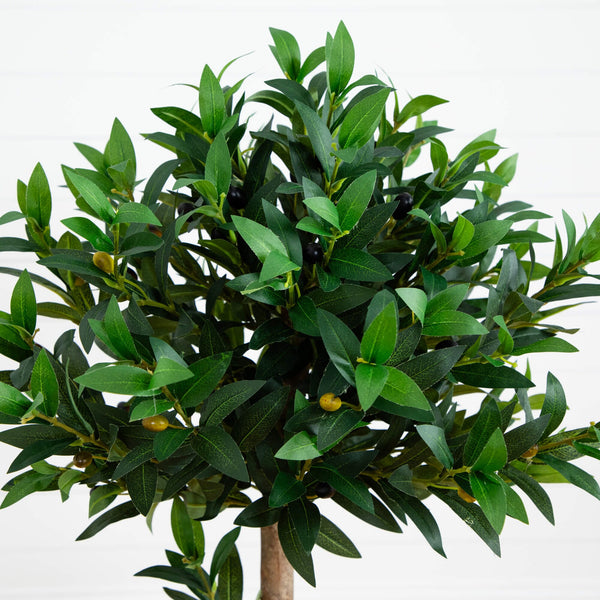 4’ Olive Topiary Artificial Tree in White Planter(Indoor/Outdoor)