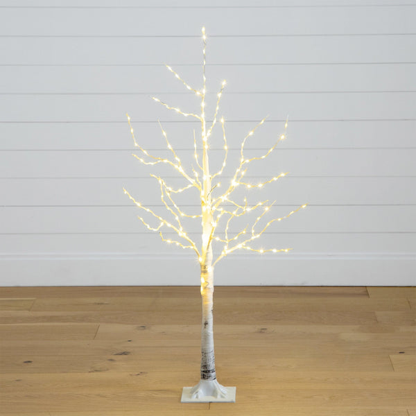 4’ Pre-Lit Artificial White Birch Tree with 180 Warm White LED Lights