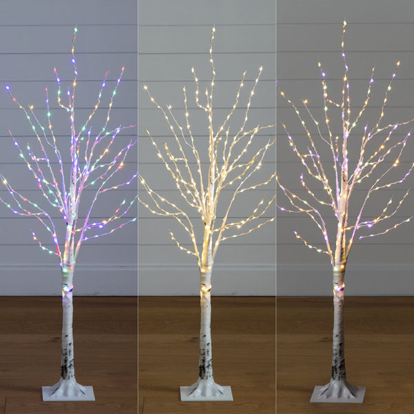 4’ Pre-Lit Artificial White Birch Tree with 240 Color Changing LED Lights