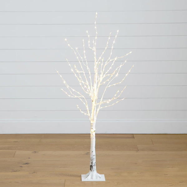 4’ Pre-Lit Artificial White Birch Tree with 240 Color Changing LED Lights