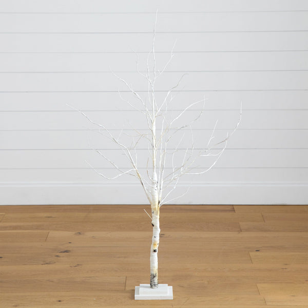 4’ Pre-Lit Artificial White Birch Tree with 51 White LED Lights