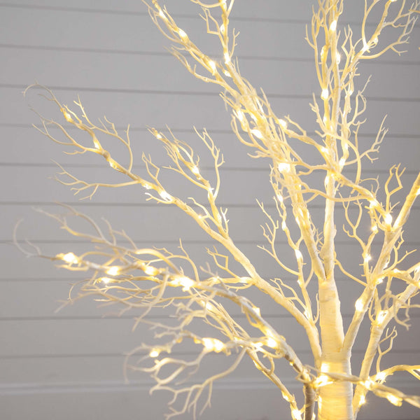 4’ Pre-Lit Artificial White Twig Tree with 160 Warm White LED Lights