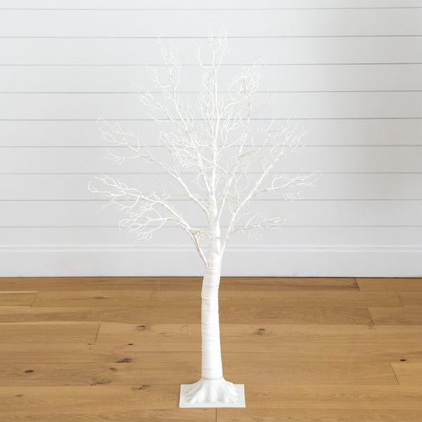 4’ Pre-Lit Artificial White Twig Tree with 160 Warm White LED Lights