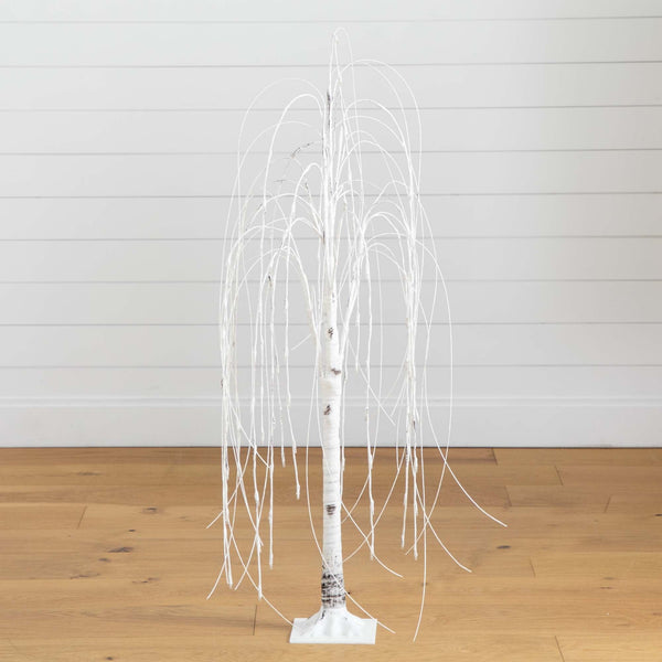 4’ Pre-Lit Artificial White Weeping Willow Tree with 120 Warm White LED Lights