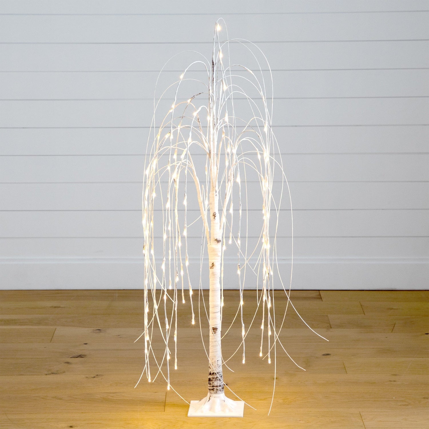 4’ Pre-Lit Artificial White Weeping Willow Tree with 120 Warm White LED Lights