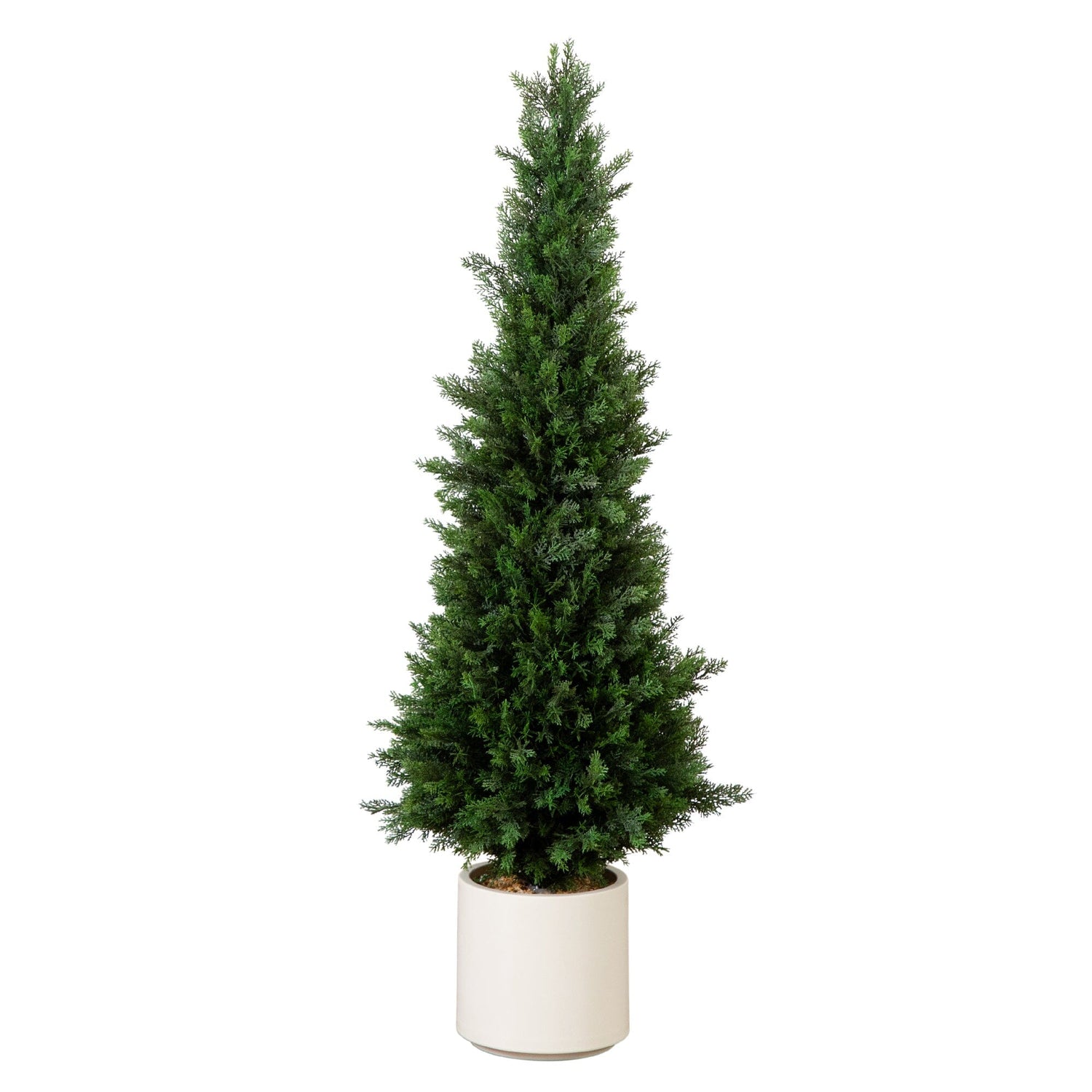 4’ UV Resistant Artificial Cedar Tree in Decorative White Planter (Indoor/Outdoor)