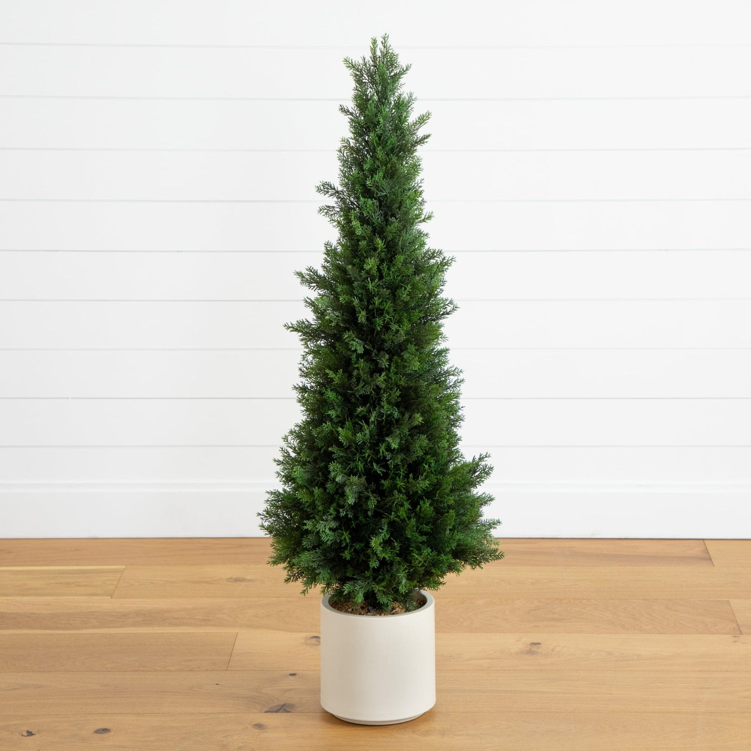 4’ UV Resistant Artificial Cedar Tree in Decorative White Planter (Indoor/Outdoor)