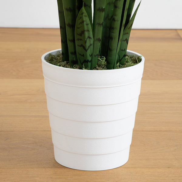 4’ UV Resistant Artificial Sansevieria Plant in White Decorative Planter (Indoor/Outdoor)